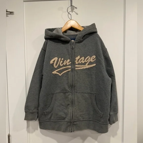 Vintage Gray Kids Zip-Up Hoodie - Picture 1 of 10